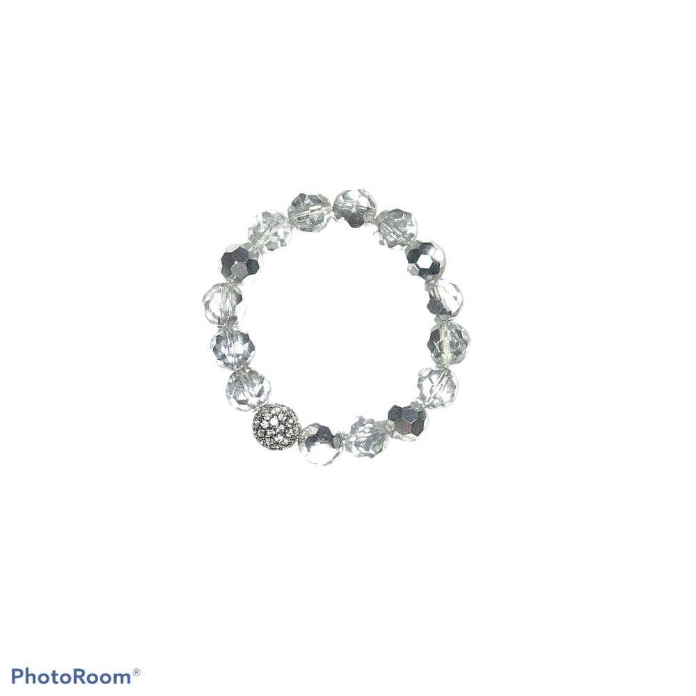 Transparent Beaded Cut Crystal Bracelet Clear Stones Stretch Cuff Bangle 7” - Picture 2 of 8